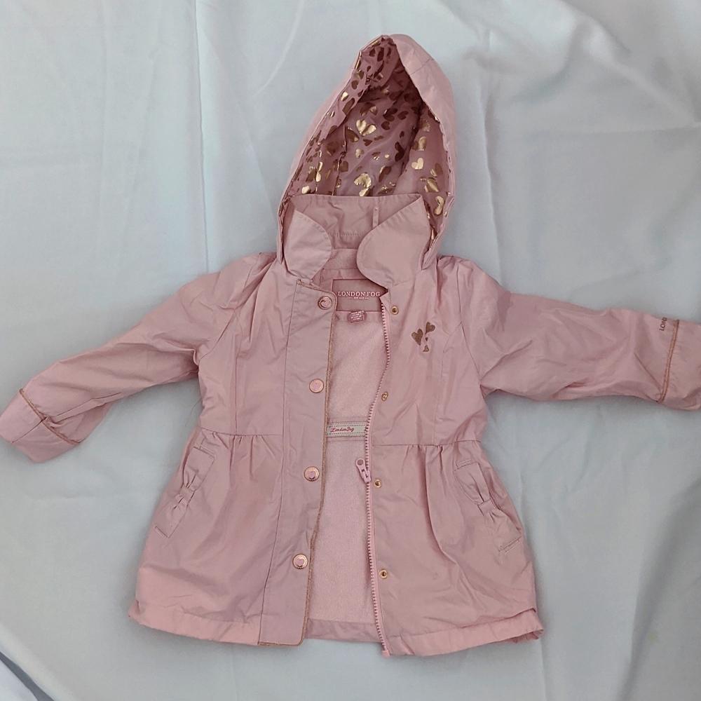 London Fog Coat, 3T. Pink with gold hearts in the hood